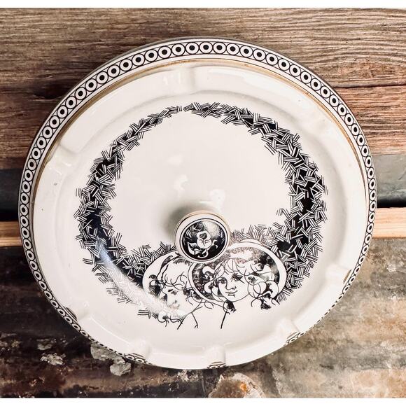 Beautiful HOLLOHAZA Hungary porcelain ashtray Surreal Portraits 6.5” - Picture 2 of 7